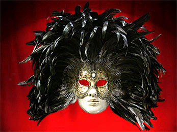 MASKS VENICE FACE WITH COLOMBINE CHISEL AND FEATHERS