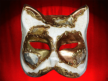 HALF-Mask of cat with 3 small Venetian engravings.