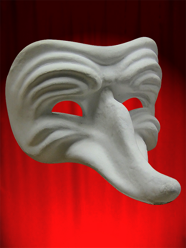 Masques Comdia en papier mch blanc  peindre - Zanni rid 1