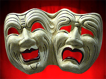 TWO WELDED MASKS TRAGEDY COMEDY