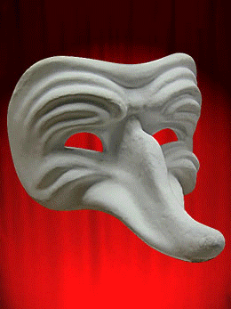 Weie Maske Comedia in Pappmach - Runzliger Zanni 1 gemalt zu werden